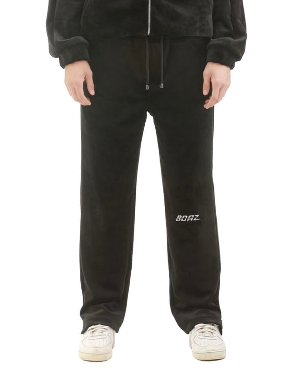 BLACK HEAVY VELOUR TRACKSUIT PANTS